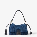 FENDI Mamma Baguette Medium Blue flocked FF denim bag